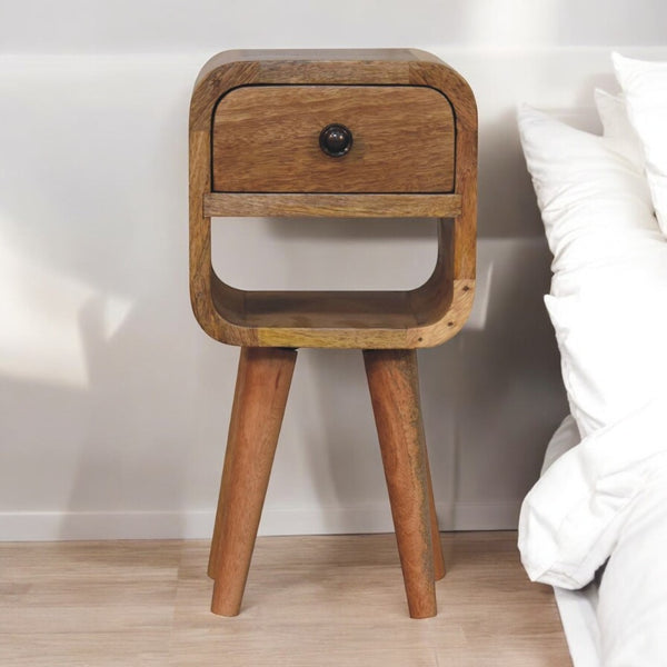 English Elm Solid Wood Compact Oak-Ish Bedside Table With Drawer & Open Slot – Nordic Style For Small Spaces B182P279176-GIGA