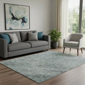 HomeRoots 5' X 8' Aqua And Beige Abstract Area Rug - Washable, UV-Protected, Durable, Perfect for Busy Homes! 687987