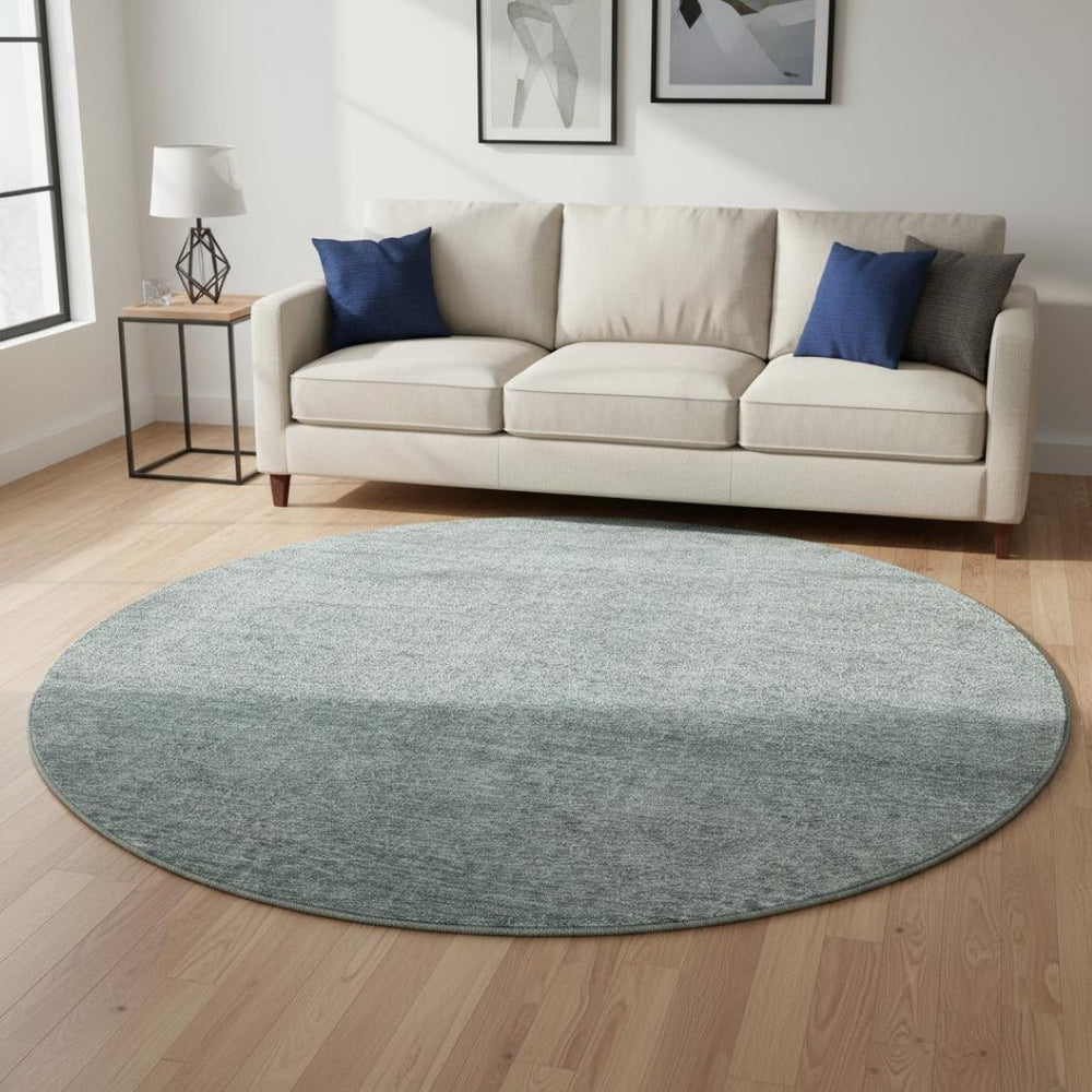 HomeRoots 8' Stylish Aqua and Beige Abstract Round Rug - Washable, UV-Protected, Stain-Resistant, Durable Design 687988