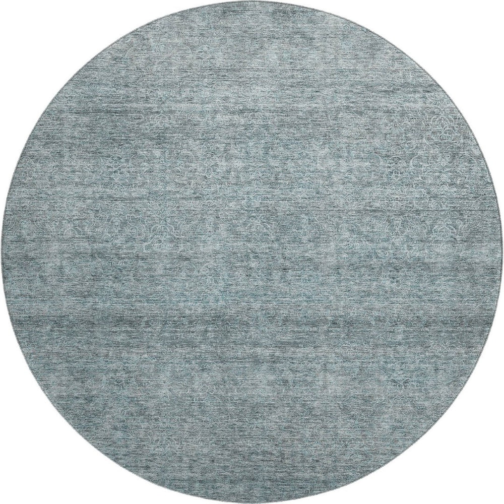 HomeRoots 8' Stylish Aqua and Beige Abstract Round Rug - Washable, UV-Protected, Stain-Resistant, Durable Design 687988