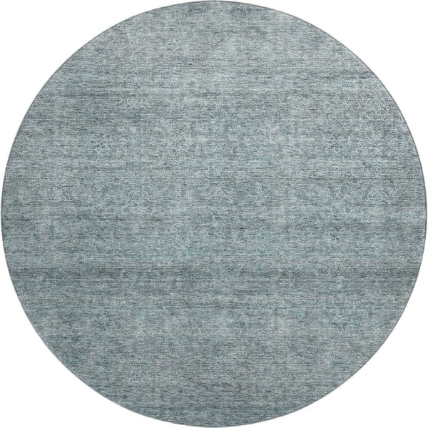 HomeRoots 8' Stylish Aqua and Beige Abstract Round Rug - Washable, UV-Protected, Stain-Resistant, Durable Design 687988