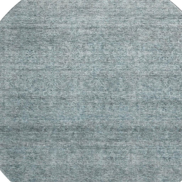 HomeRoots 8' Stylish Aqua and Beige Abstract Round Rug - Washable, UV-Protected, Stain-Resistant, Durable Design 687988