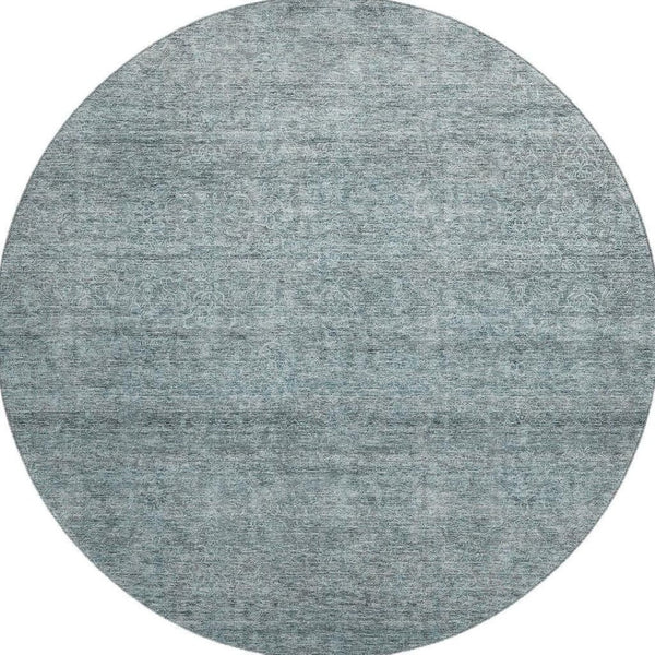 HomeRoots 8' Stylish Aqua and Beige Abstract Round Rug - Washable, UV-Protected, Stain-Resistant, Durable Design 687988