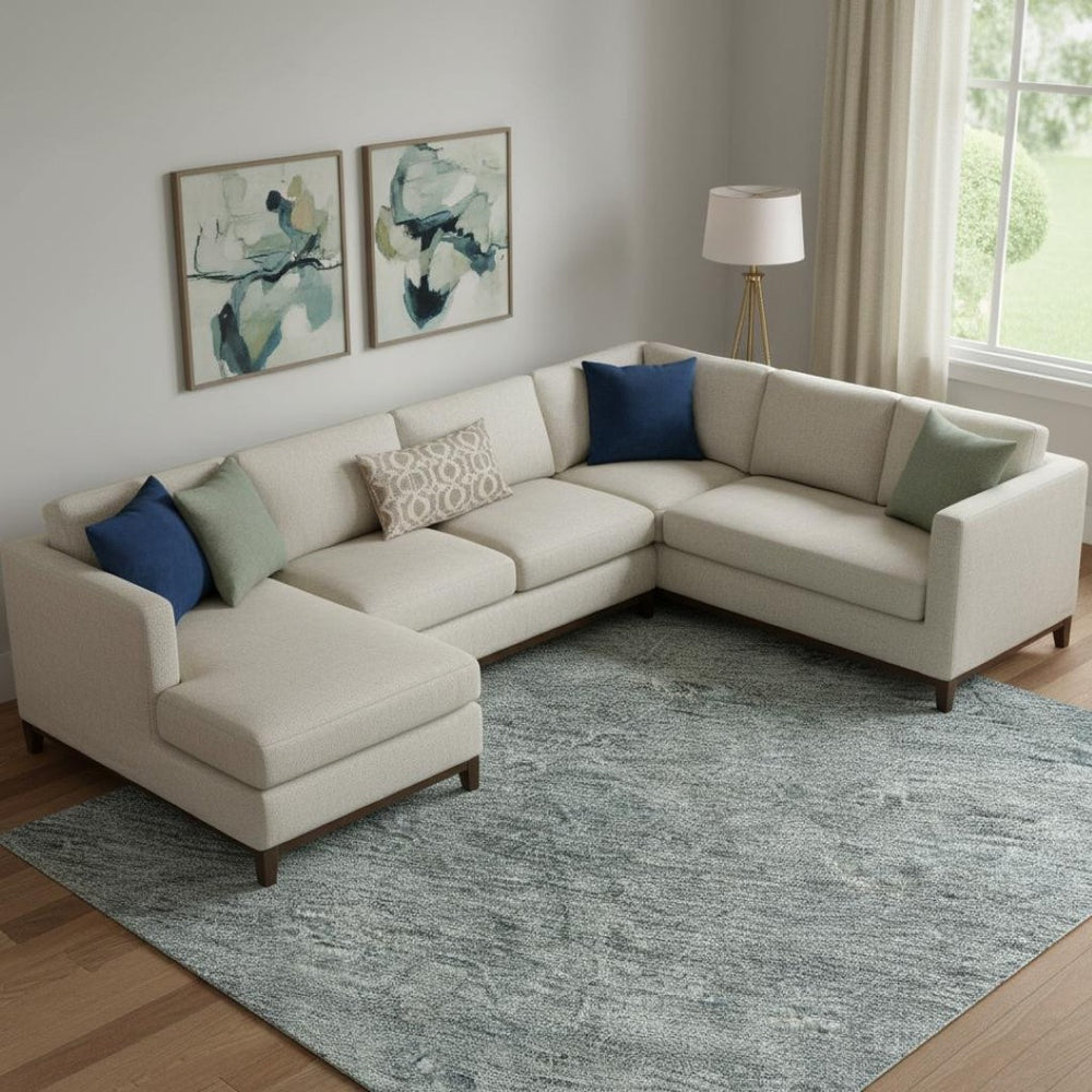 HomeRoots 9' X 12' Aqua and Beige Abstract Area Rug - Soft, Durable, Stain-Resistant with UV Protection for All Spaces 687990