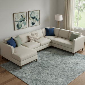 HomeRoots 9' X 12' Aqua and Beige Abstract Area Rug - Soft, Durable, Stain-Resistant with UV Protection for All Spaces 687990