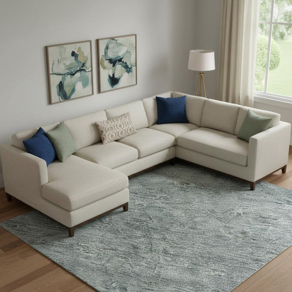 HomeRoots 9' X 12' Aqua and Beige Abstract Area Rug - Soft, Durable, Stain-Resistant with UV Protection for All Spaces 687990