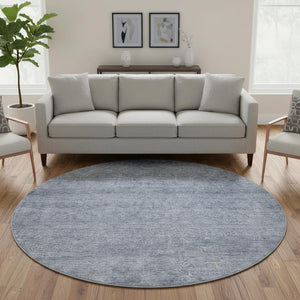 HomeRoots 8' Sky Blue and Beige Abstract Round Rug – Washable, UV-Protected, Durable Design for Modern Spaces 687994
