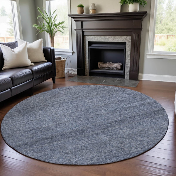 HomeRoots 8' Sky Blue and Beige Abstract Round Rug – Washable, UV-Protected, Durable Design for Modern Spaces 687994