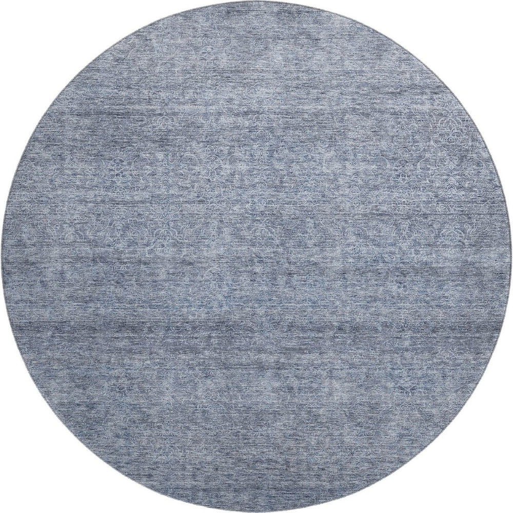 HomeRoots 8' Sky Blue and Beige Abstract Round Rug – Washable, UV-Protected, Durable Design for Modern Spaces 687994