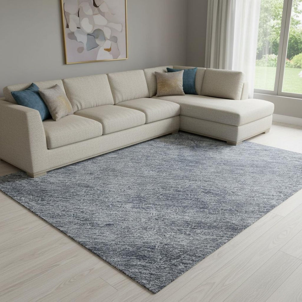 HomeRoots 8' X 10' Sky Blue & Beige Abstract Area Rug - Washable, UV Protected, Stain Resistant, Durable Design 687995