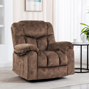English Elm Swivel Recliner Chair with 8-Point Massage, Lumbar Heat, 360° Swivel, Rocking, USB & Cup Holders Brown W1403P172917