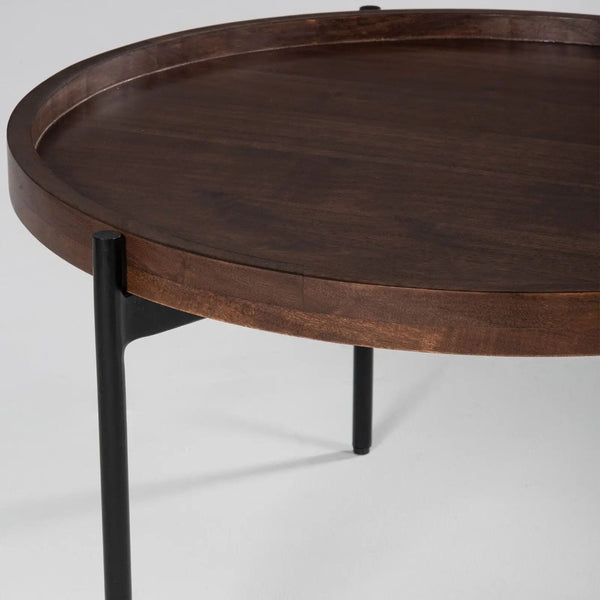 English Elm Modern Indian Rosewood Square Coffee Table with Matte Black Steel Base for Loft Living B346P320751
