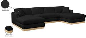 Johanna Black Linen Textured Fabric 3-Piece Sectional 687Black-Sectional Meridian Furniture