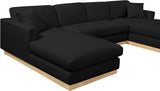 Johanna Black Linen Textured Fabric 3-Piece Sectional 687Black-Sectional Meridian Furniture