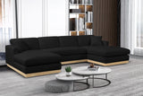 Johanna Black Linen Textured Fabric 3-Piece Sectional 687Black-Sectional Meridian Furniture