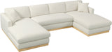 Johanna Cream Linen Textured Fabric 3-Piece Sectional 687Cream-Sectional Meridian Furniture