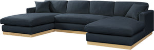 Johanna Navy Linen Textured Fabric 3-Piece Sectional 687Navy-Sectional Meridian Furniture