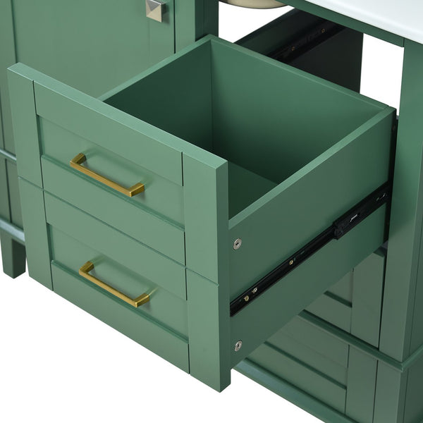 English Elm 36" Green Bathroom Vanity Solid Pine Frame with Soft-Close Door, 3 Varied Drawers & Ceramic Top N729P211167F