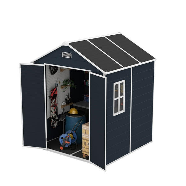 English Elm Campcraft Resin Storage Shed 6x6 Ft with Thick Pp Panels Uv Resistant Lockable W1598S00026
