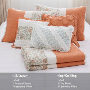English Elm 6 Madison Park Dawn Cotton Percale Reversible Quilt Set with Paisley Pintuck, Lace Trim, Pillows, Full/Queen Coral 18.31 L x 23.03 W x 12.01 H B035129020