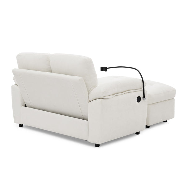 English Elm Leisure Chenille Two Seat Reclining Sofa with Usb Port Storage Ottoman Padded Armrests Beige W487S00520