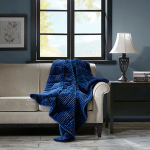 JLA Home Madison Park - Oversized Plush Down Alternative Throw for Luxurious Warmth — Ribbed Face, Box Quilted, Machine-Washable Comfort Navy BASI50-0428