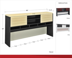English Elm Pursuit Wall Hutch with Open Cubbies Sliding Doors and Pin Board for Home Office B2733P444605