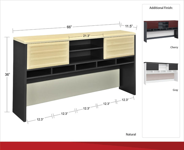 English Elm Pursuit Wall Hutch with Open Cubbies Sliding Doors and Pin Board for Home Office B2733P444605