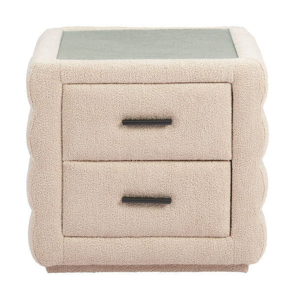 Zuo Modern Soffice Nightstand Beige – Modern Elegance With Shearling-style Fabric, Glass Top & Durable Mdf Design Beige 100% Polyester,Glass,Mdf 110651-zuo-modern