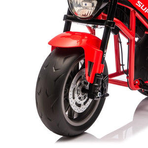 English Elm 24v300w Kids Electric Muscle Motorcycle with Dual Suspension Wide Eva Tires and Twist Throttle Red W1578P382503