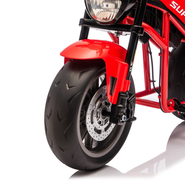 English Elm 24v300w Kids Electric Muscle Motorcycle with Dual Suspension Wide Eva Tires and Twist Throttle Red W1578P382503