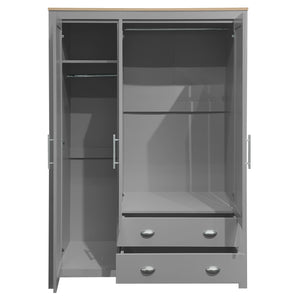 English Elm Three Door Pine Wardrobe with Two Drawers & Dual Hanging Rods, Gray Storage Armoire for Closet Organization, Sturdy MDF Build GX001834AAE