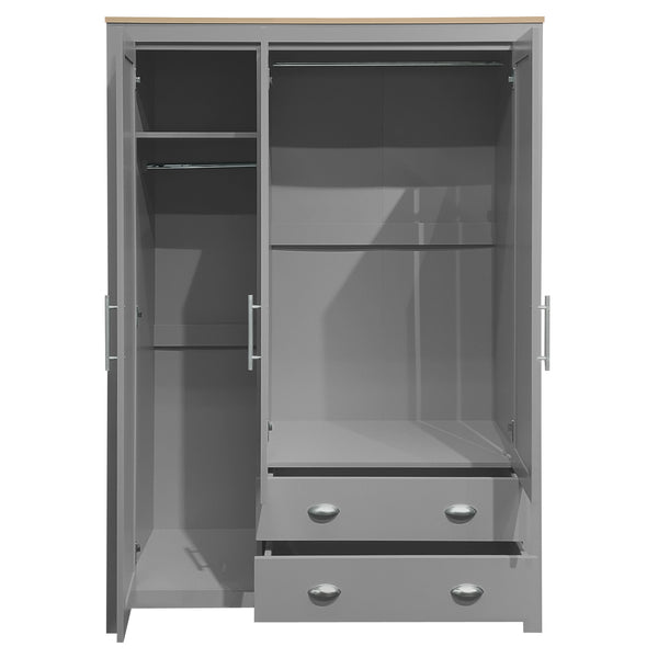 English Elm Three Door Pine Wardrobe with Two Drawers & Dual Hanging Rods, Gray Storage Armoire for Closet Organization, Sturdy MDF Build GX001834AAE