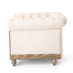 English Elm Christopher Knight Home® - CLUB Club Chair Chesterfield-Inspired Tufted PU Upholstery with Nailhead Trim, Scrolled Arms, Turned Legs Beige 39.25 L x 34.25 W x 25 H 72069.00FBGE