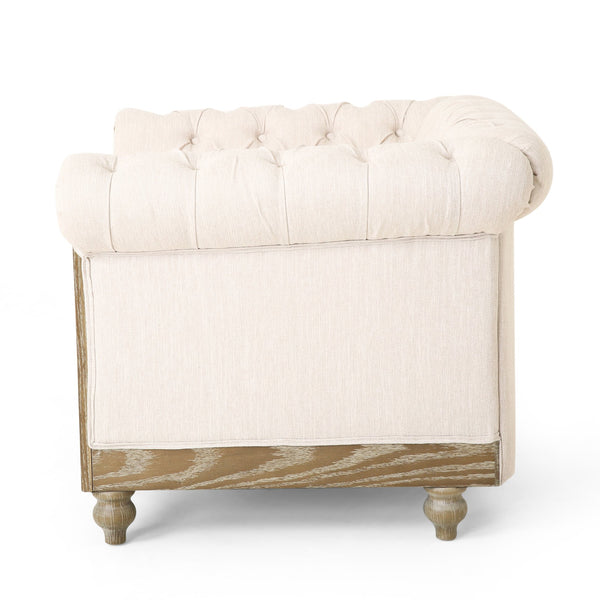English Elm Christopher Knight Home® - CLUB Club Chair Chesterfield-Inspired Tufted PU Upholstery with Nailhead Trim, Scrolled Arms, Turned Legs Beige 39.25 L x 34.25 W x 25 H 72069.00FBGE