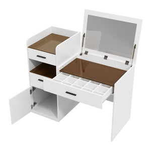 English Elm 3-in-1 Vanity Desk Flip Mirror Glass Top Hidden Storage Compact White Bedroom N704P391337K