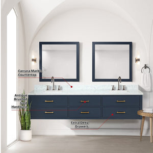 English Elm Blue Double Bath Vanity Set With Carrara Marble Top, Faucets & Mirrors - Stylish & Ready To Install! B2731S01846