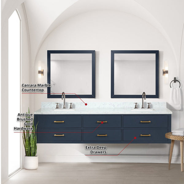 English Elm Blue Double Bath Vanity Set With Carrara Marble Top, Faucets & Mirrors - Stylish & Ready To Install! B2731S01846