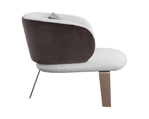 Sunpan Garry Lounge Chair - Artistic Curved Backrest In San Remo Winter Cloud & Meg Ash With Gold Legs Grey Fabric 109743