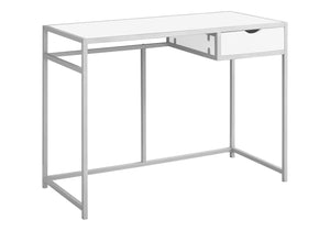 English Elm Computer Desk Modern 42" Workstation with Slim Black Metal Frame, Single Storage Drawer, Compact Design White 44 L x 22 W x 5 H B2710P219651