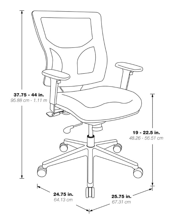 OSP Home Furnishings Progrid® Breathable Mesh Mid Back Office Chair with Lumbar Support and Aluminum Base 95673-2M