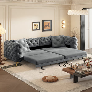 English Elm 97.6" Oversized Velvet Chesterfield Sleeper Sofa Floral Tufted Roll Arm Living Room Couch Dark Grey W1885S00411