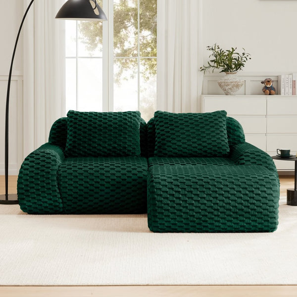 English Elm 82" Modular L-shaped Sectional Sofa Flannelette Upholstered with Movable Ottoman Living Room Green W714S01524
