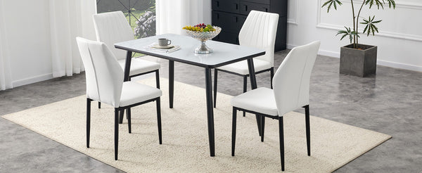 English Elm Table and Chair Set Modern Marble Glass Top with Four Pu Leather Seats for Dining W1151S04662