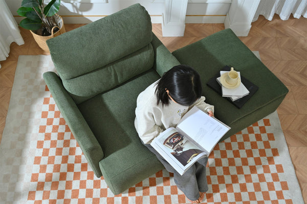 English Elm Oversized Storage Ottoman Accent Chair with Deep Wide Seat, Mid-Century Upholstered Lounge Sofa for Cozy Reading and Relaxation Dark Green W1028S00045