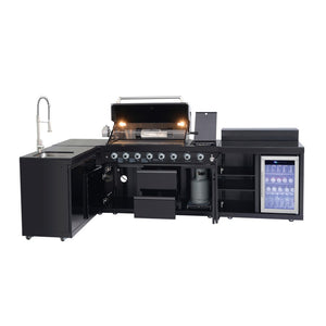 English Elm Outdoor Stainless Steel Grill Island with Sink Refrigerator and Built-in Bar Table W5007S00016