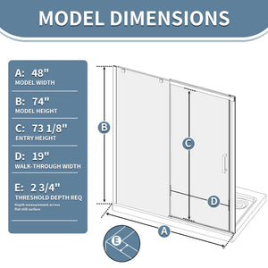 English Elm 44--48" Sliding Tempered Glass Shower Door Brushed Nickel Frameless Spa Bath W637P382565