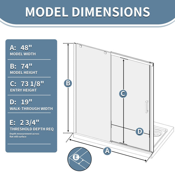 English Elm 44--48" Sliding Tempered Glass Shower Door Brushed Nickel Frameless Spa Bath W637P382565