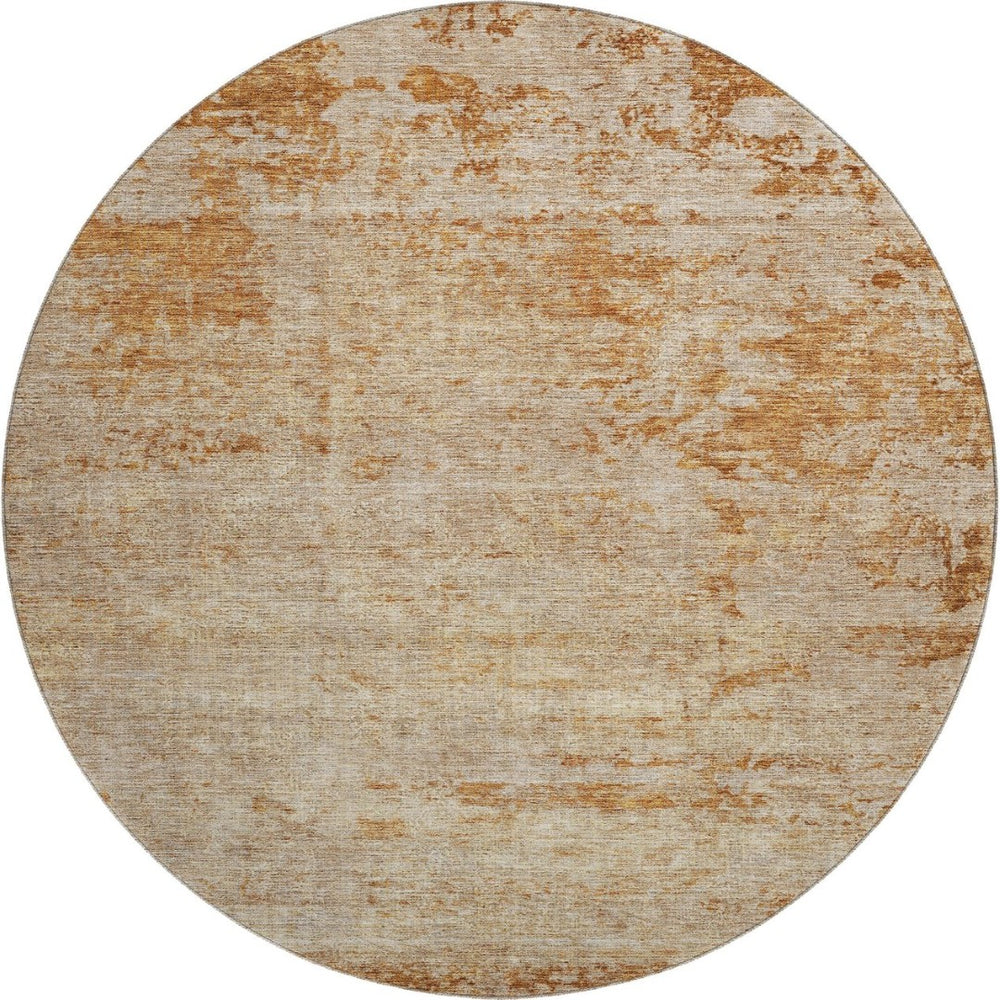 HomeRoots 8' Copper and Beige Abstract Washable Round Rug - Durable, UV Protected, Easy-Care for Modern Spaces 688000