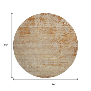 HomeRoots 8' Copper and Beige Abstract Washable Round Rug - Durable, UV Protected, Easy-Care for Modern Spaces 688000